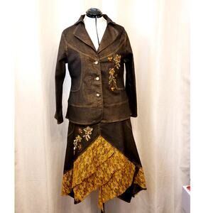 Diva Denim 2 pc Embroidered Jacket & Lace Skirt Set, Size 18